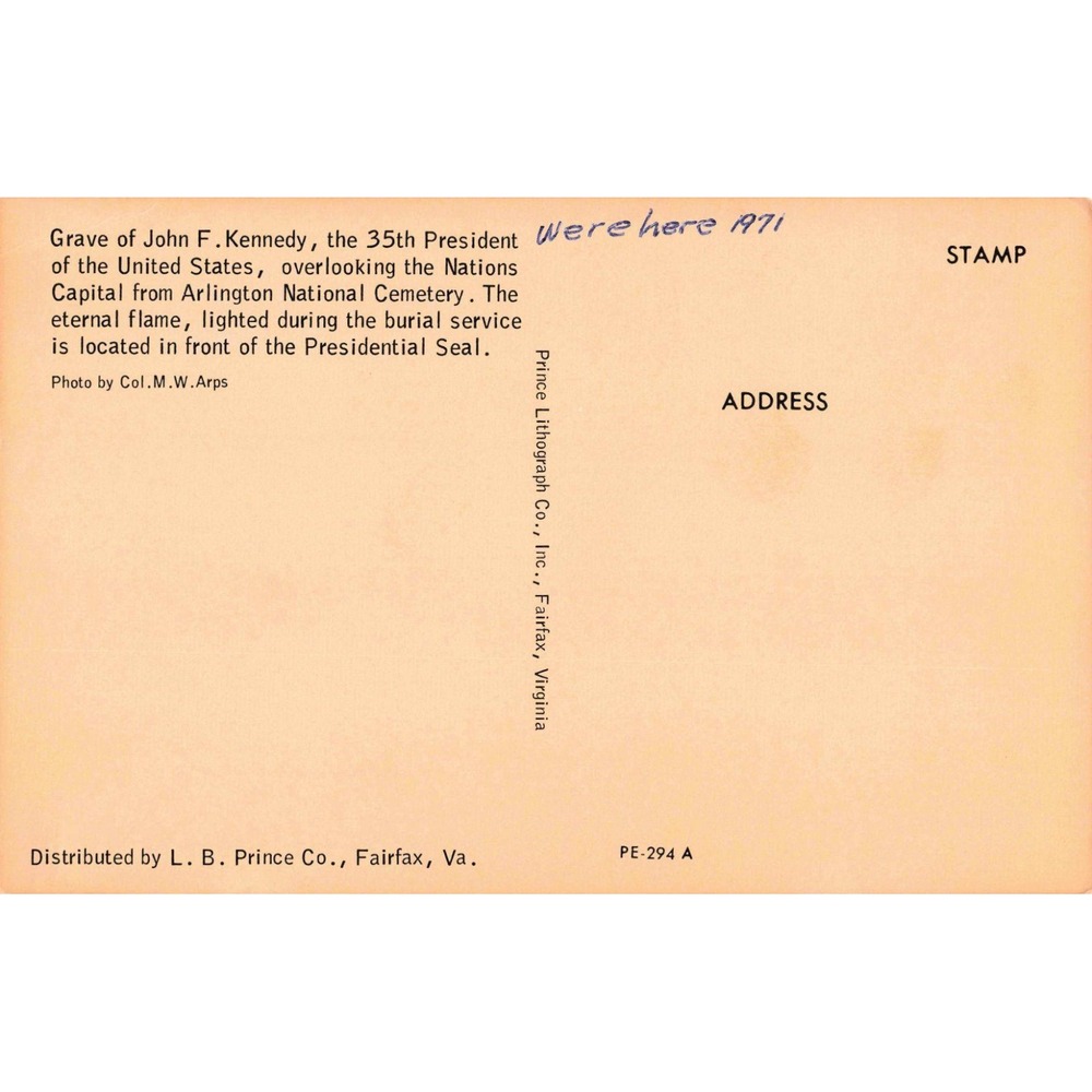 Vintage JFK Grave Arlington National Cemetery Postcard Eternal Flame PE-294 A - Picture 2 of 2
